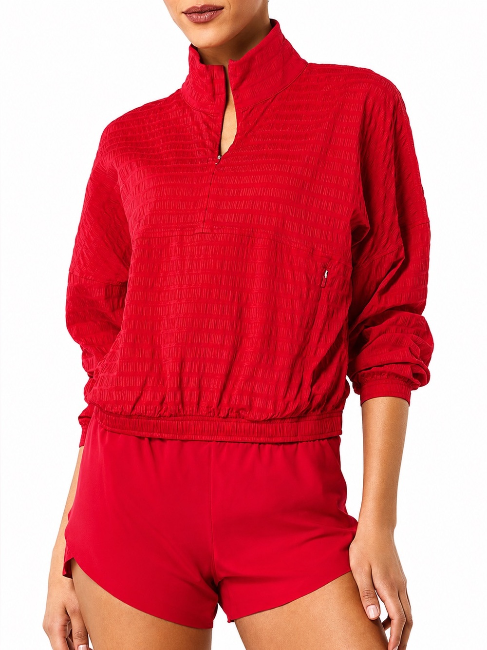 Spanx Get Moving Textured Half Zip Active Pull Over Stretch Jacket Red XL